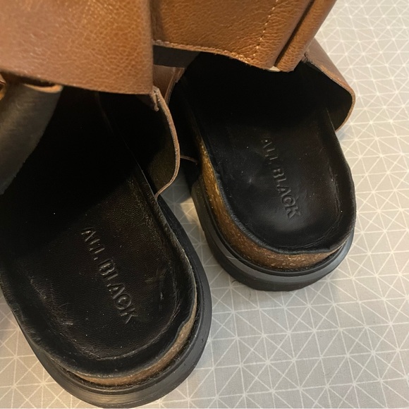 All Black Brown Leather Ankle Strap Covered Footbed Sandals 40 - Picture 6 of 8